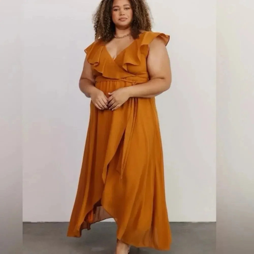 BALTIC BORN 3XL XXXL Katya Amber Brown Maxi Dress Ruffle Flutter Sleeve